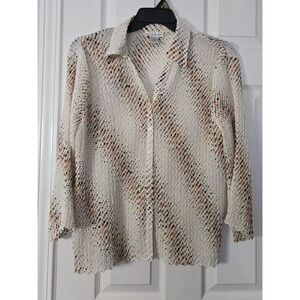 Le Grange Womans 3/4 Sleeve Shirt Size XL Button Done Ivory With Pokadots